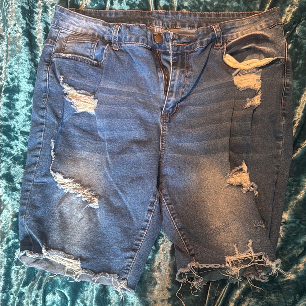 SHEIN Blue Distressed Jean Shorts